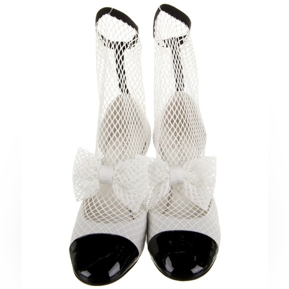 New Chanel 2023 White Mesh Preowned Slip On Bow Ankle Boots Size 41 - Picture 13 of 15